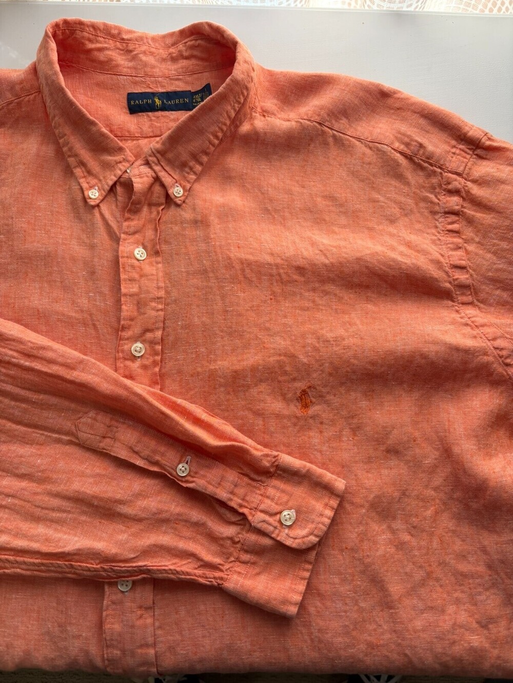 Ralph Lauren Button Down Shirt Mens 4XLT Long Sleeve 100% Linen Orange
